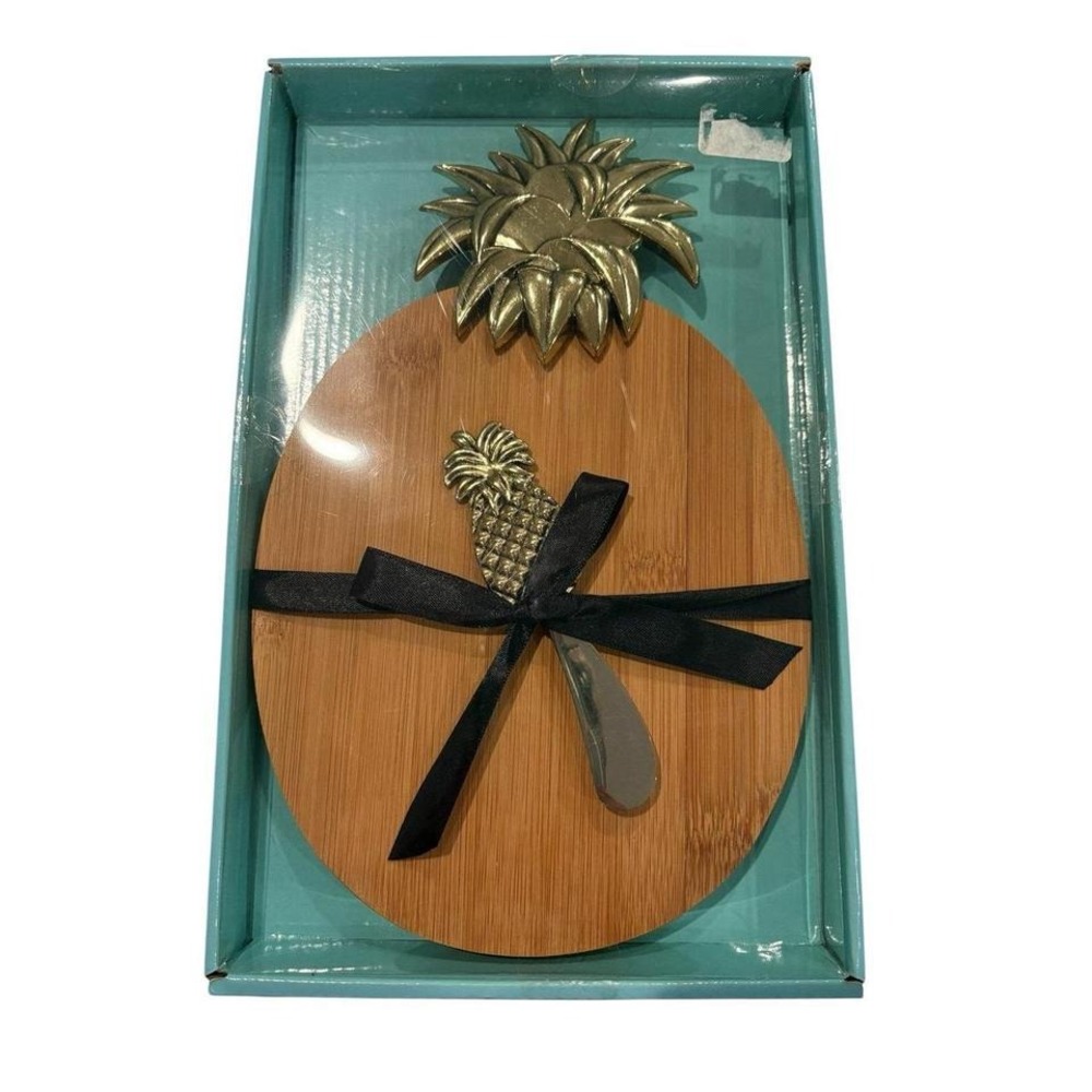Pineapple Cheese Board Set | Bamboo & Gold Metal | New in Box‎ | Gift